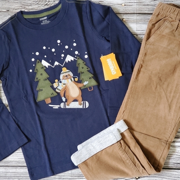 Gymboree Boys Holiday Winter Set Skiing Sloth and Matching Pants Aspen Lodge - Picture 2 of 14